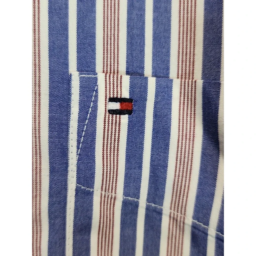 Tommy Hilfiger Shirt Mens 2XL Blue Stripe Heritage Poplin Button Down Casual